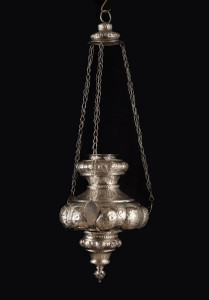Ner Tamid. Hängeleuchter,  Italien, vermutlich Venedig,  Silber, 65 x 21 cm